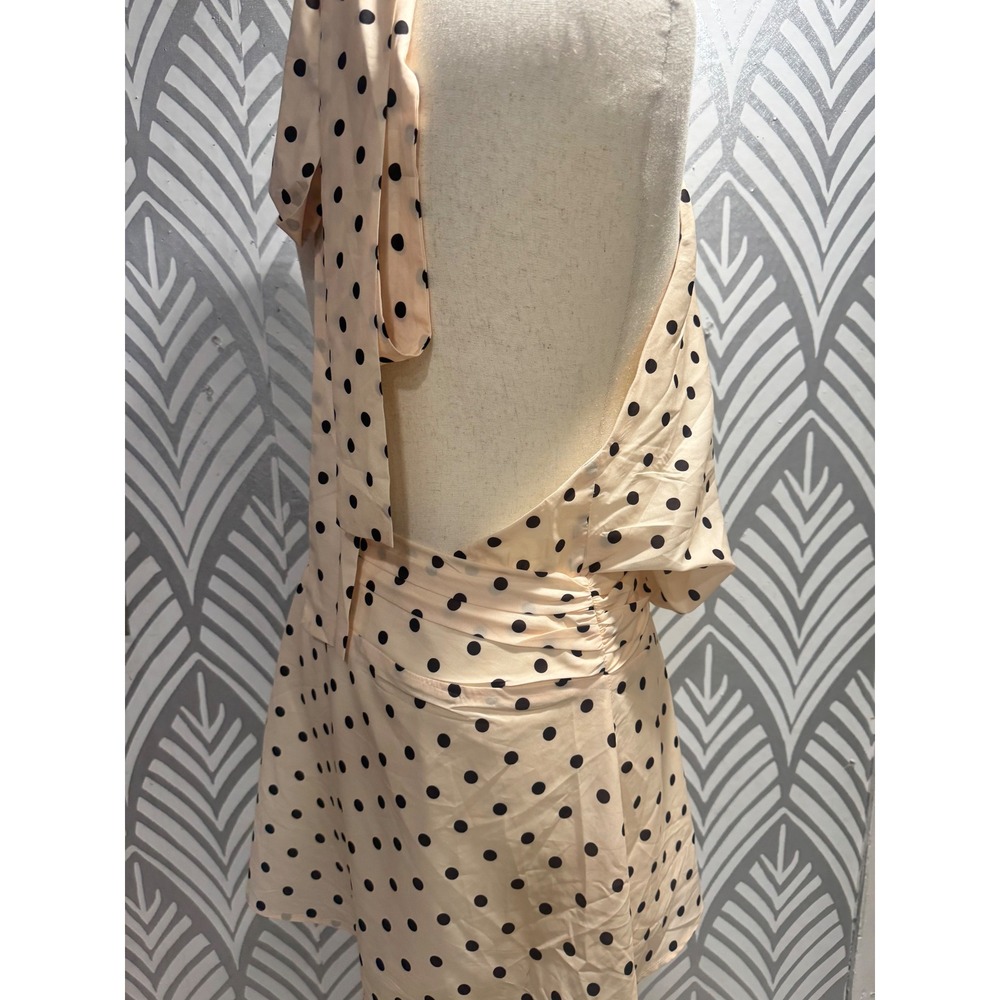 Polka Dot Natalea halter Mini Dress Romper Backless Tie Neck Peach Brown 10 - Picture 3 of 7